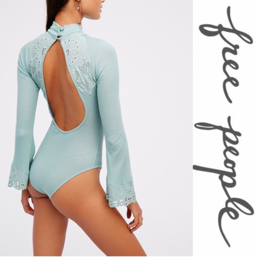 ❤NWT Free People ripped bodysuit flared cuff