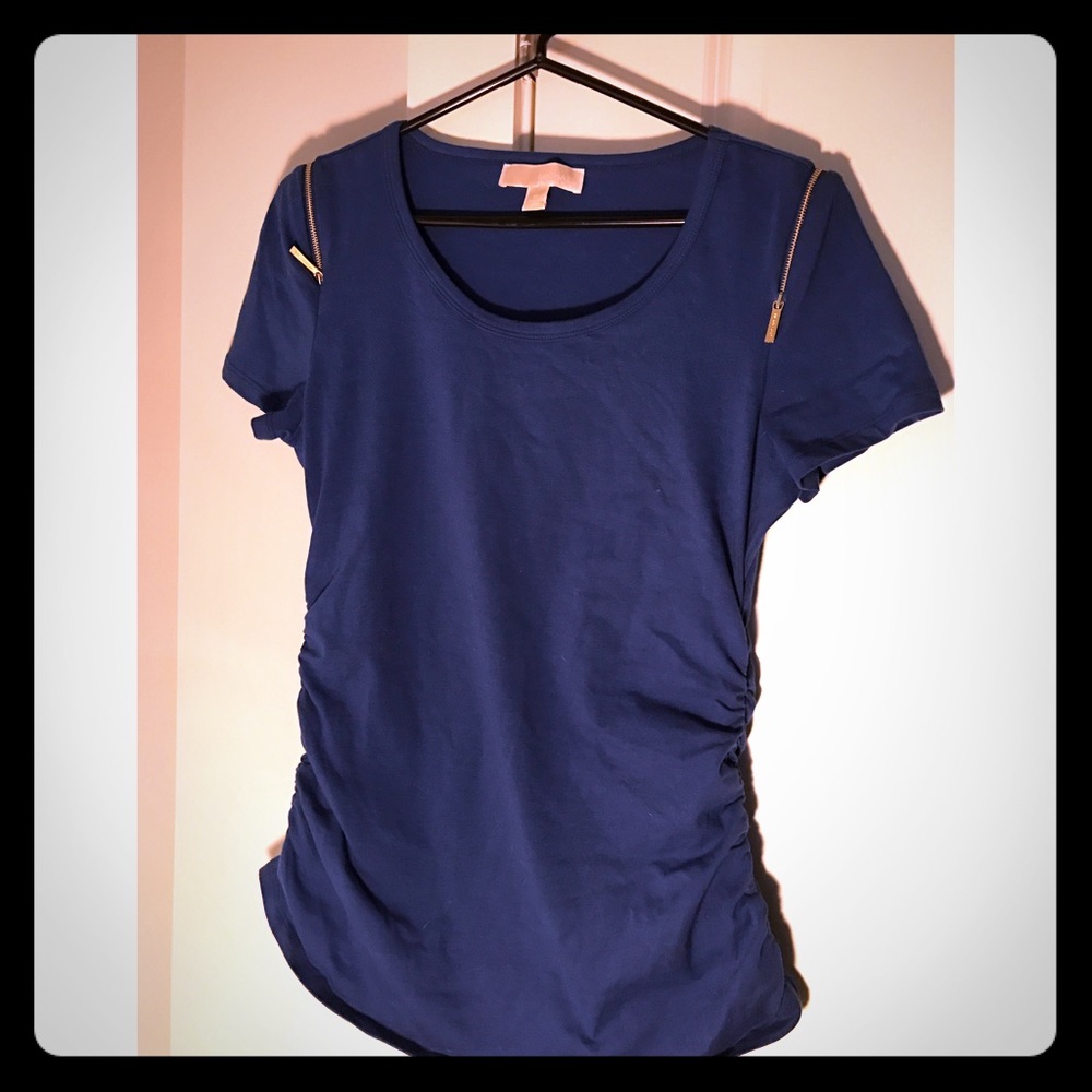 Michael Kors royal blue shirt with gold zippers