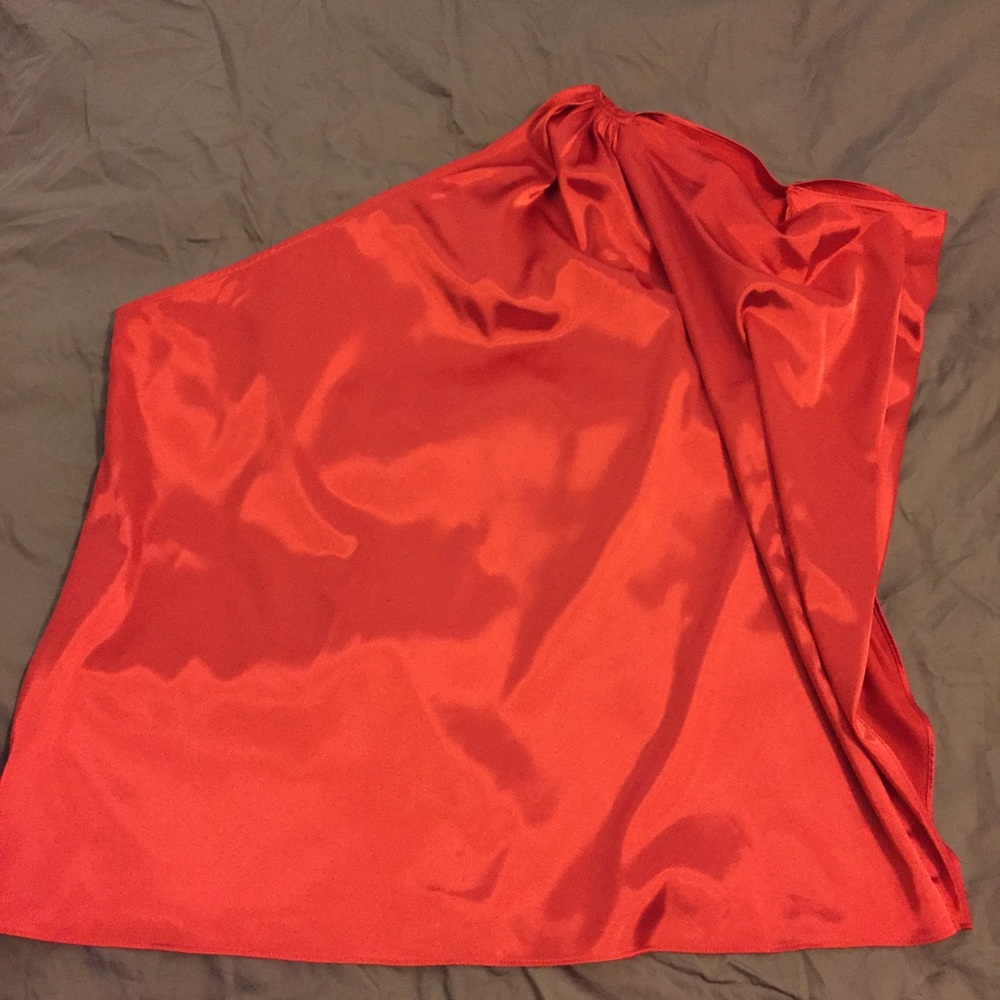 Tahari Red Satin One-Shoulder Pull-Over Top L