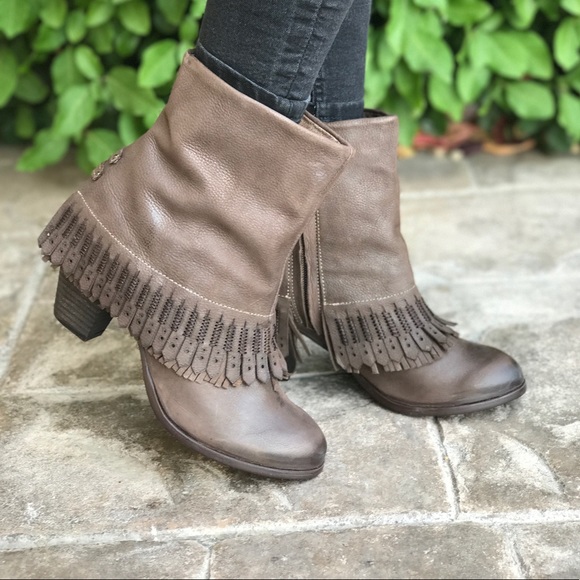 Tazas Brown Boho Fringe Mid Calf Leather Booties - Picture 2 of 7
