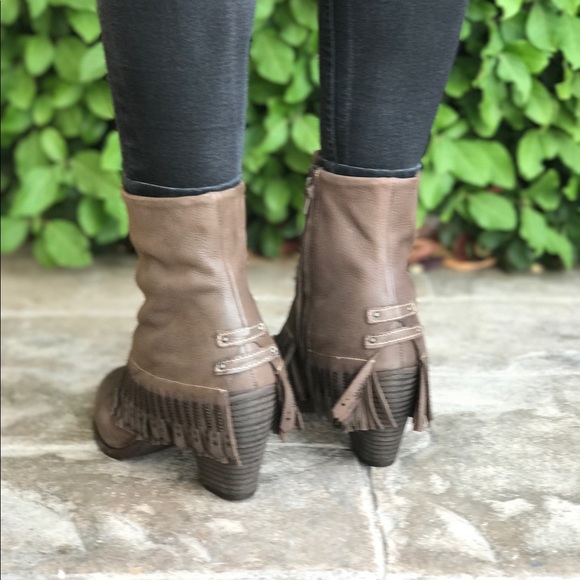 Tazas Brown Boho Fringe Mid Calf Leather Booties - Picture 4 of 7