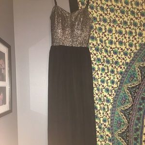 Black/ gold semi-formal dress with bow detailing