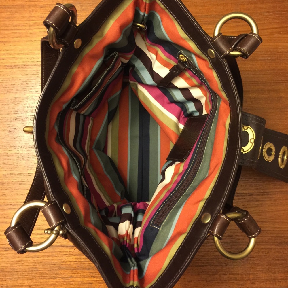 SOLD Coach Purse- Dark Brown Leather- Striped Int. - Picture 2 of 7