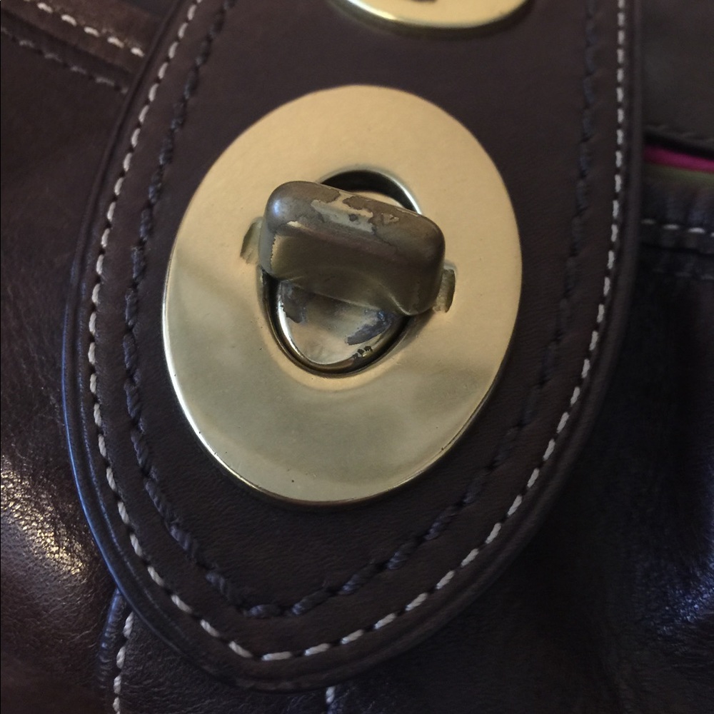 SOLD Coach Purse- Dark Brown Leather- Striped Int. - Picture 6 of 7