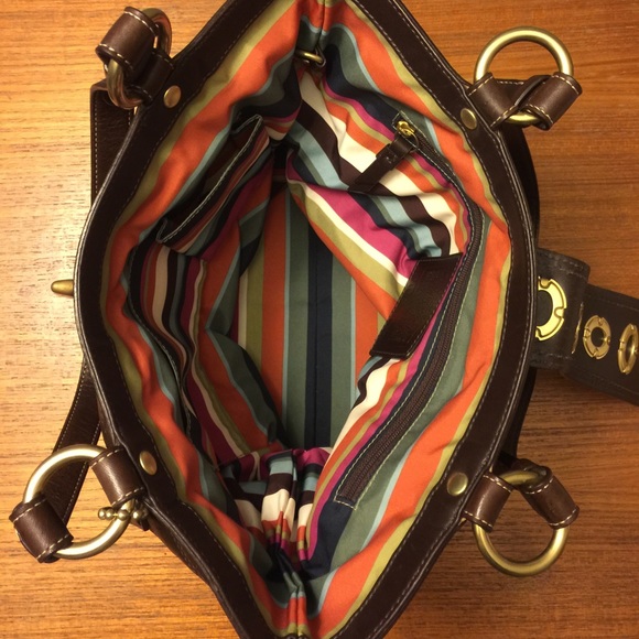 SOLD Coach Purse- Dark Brown Leather- Striped Int. - Picture 2 of 7
