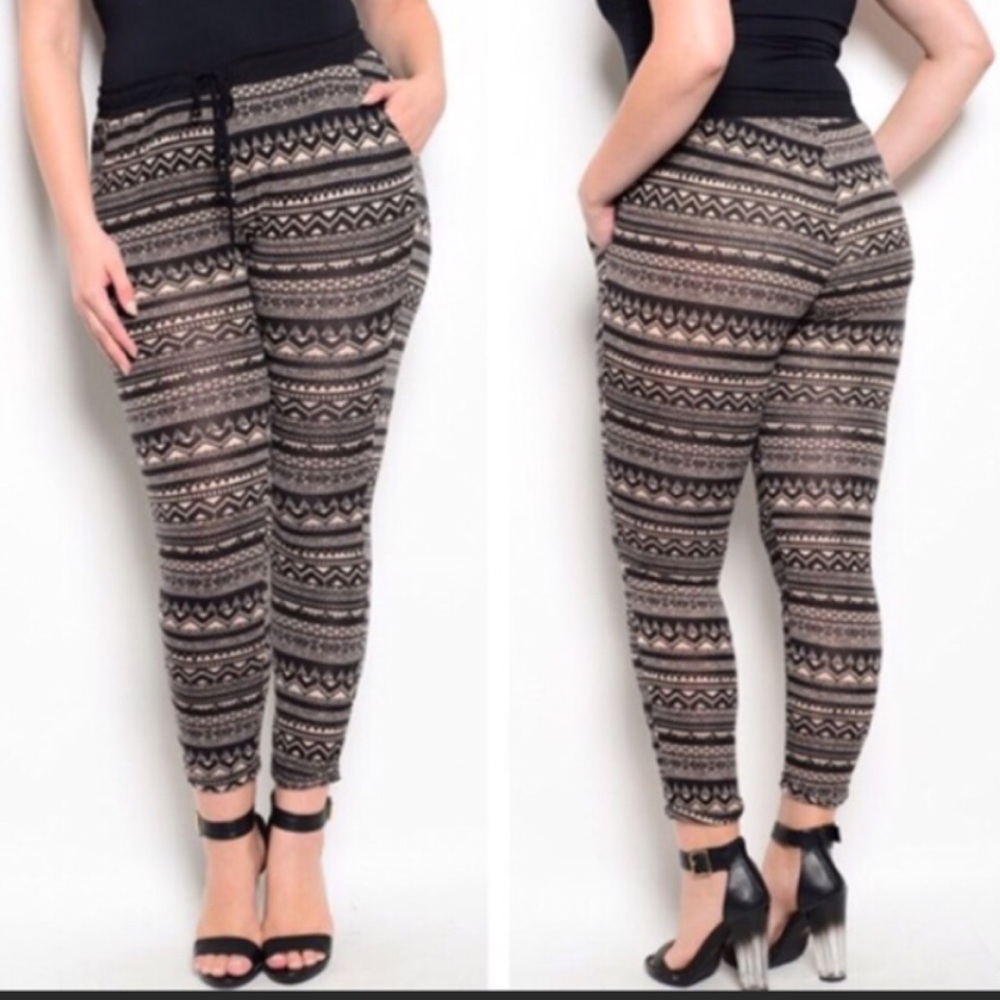 Black/Tan Aztec Joggers! NEW! - Picture 2 of 5