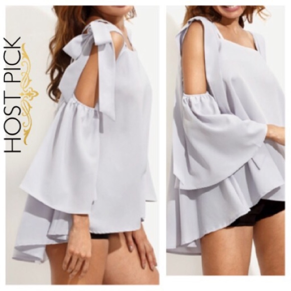 SOLD !🔥Open Shoulder Bell-Sleeve Bow Tie - Picture 1 of 2