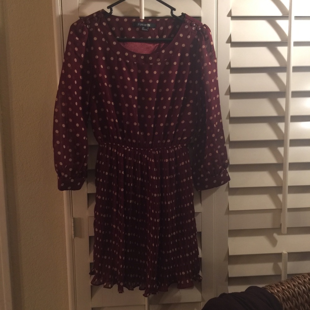 Forever 21 Maroon and Tan Polka Dot Dress