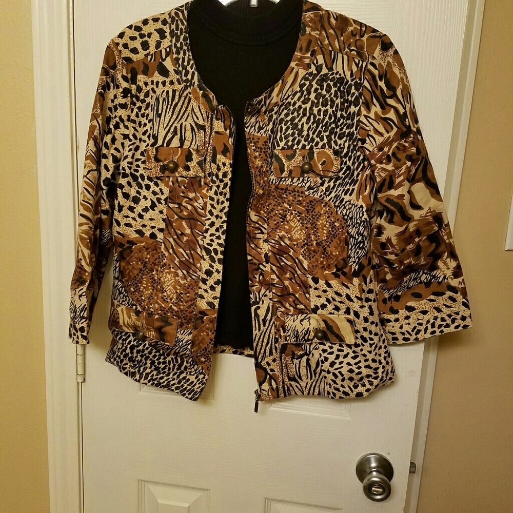 Animal print zip front jacket