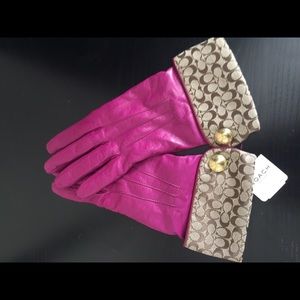Coach “Grape” Leather Gloves with Signature Cuff