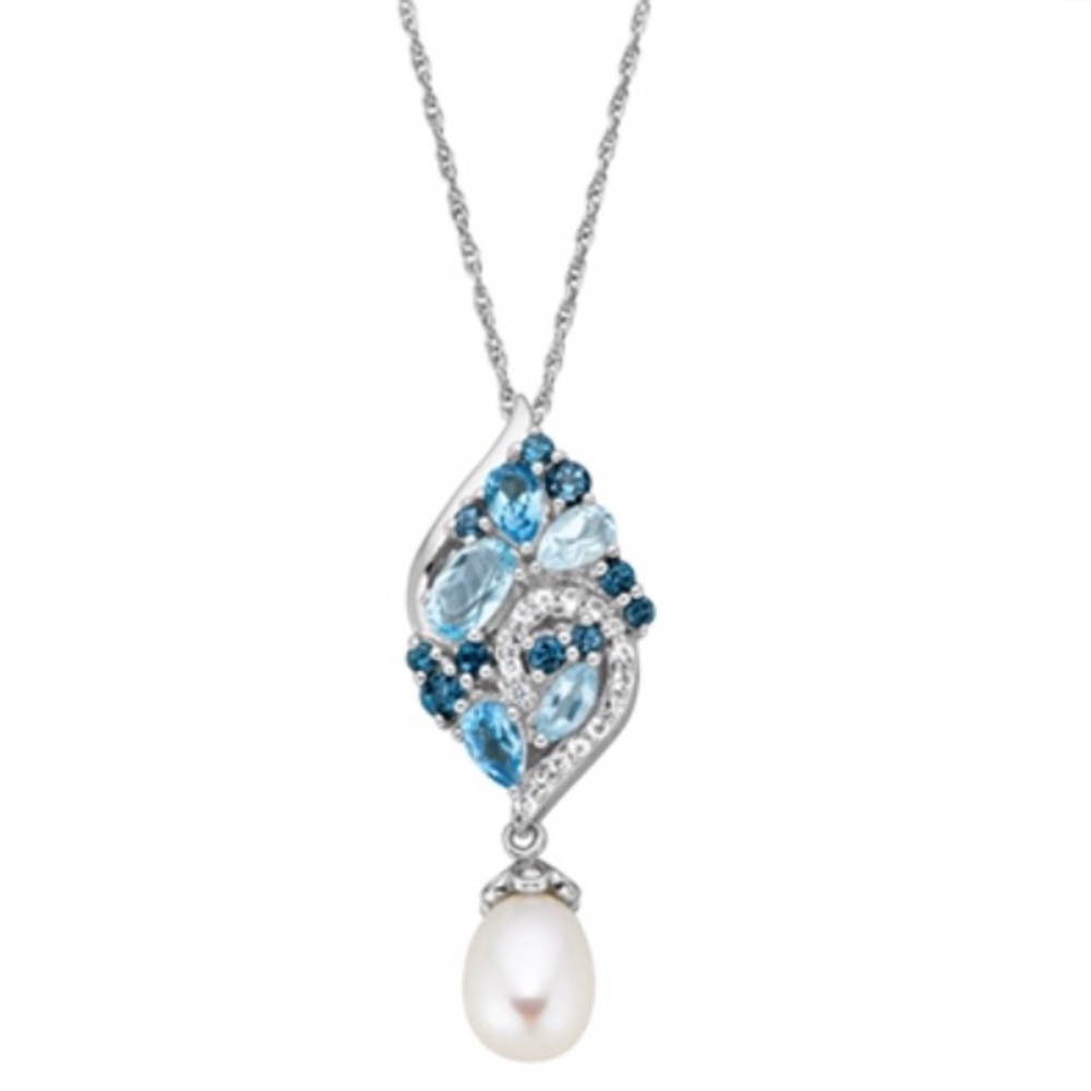Authentic Sterling Silver Topaz Pearl Necklace