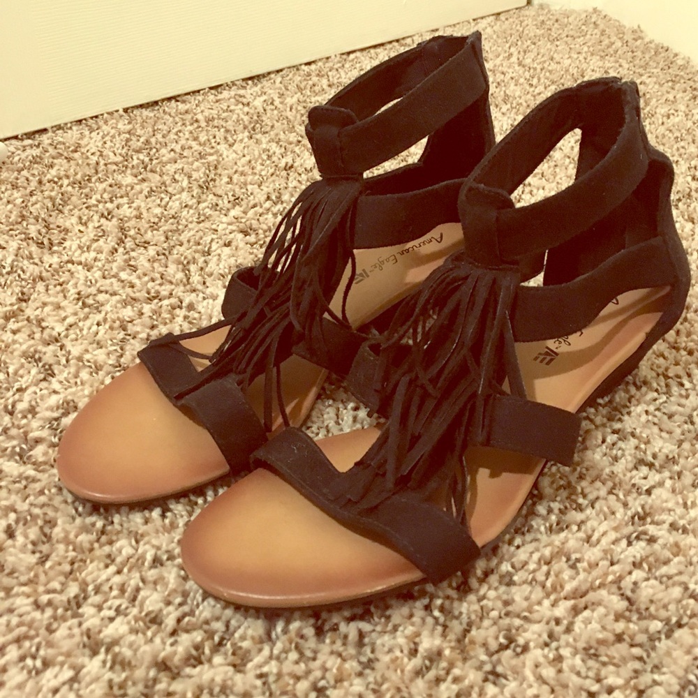 Fun Black Sandals with Tassles