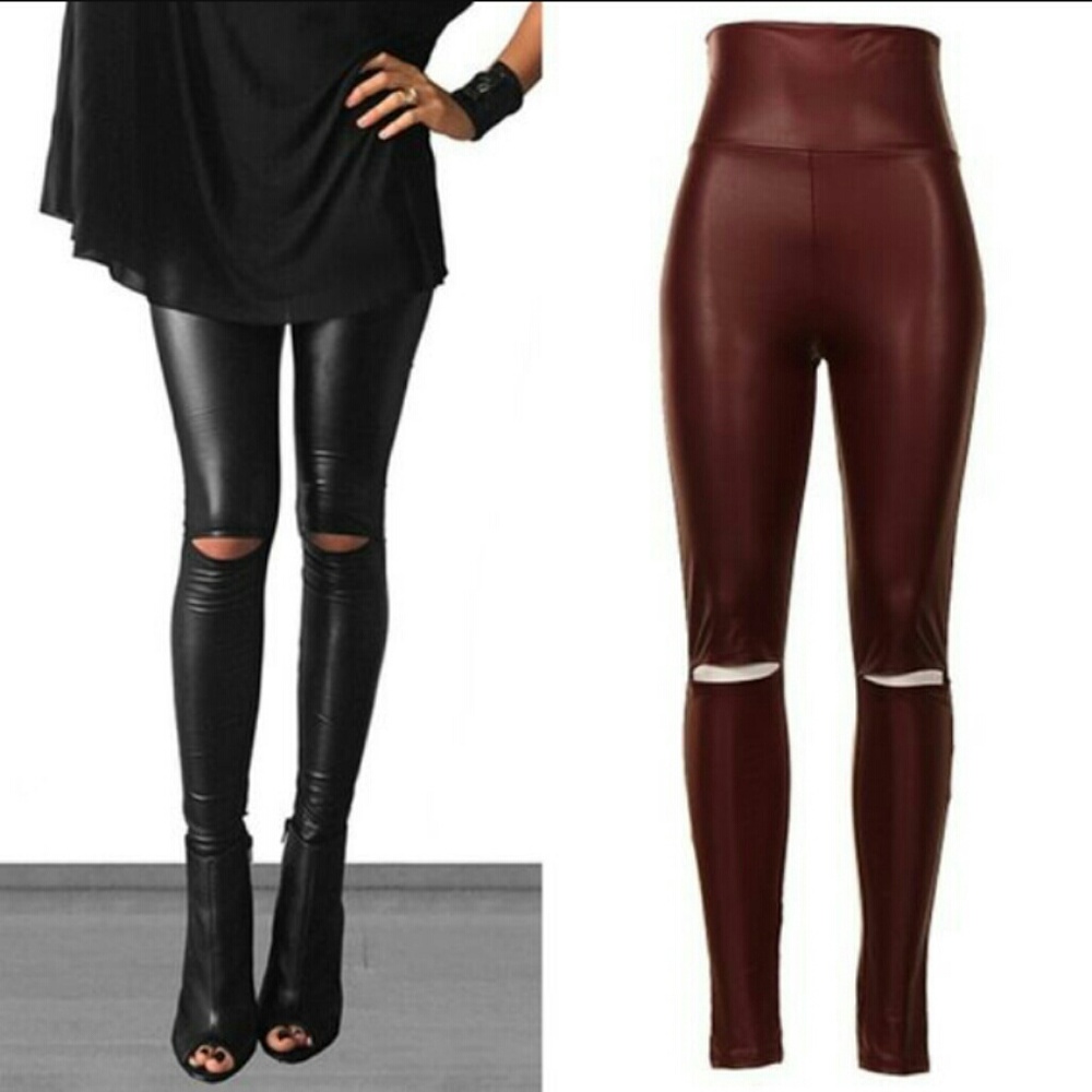 Burgundy leather leggings