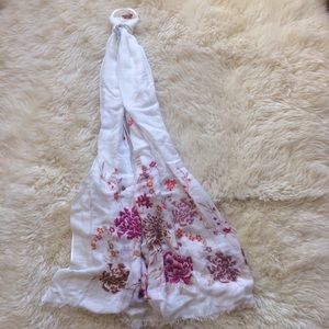 NWOT Soft White Scarf with Red/Brown Flowers