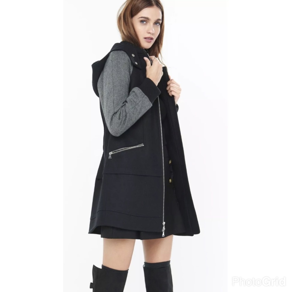 EXPRESS BLACK AND HERRINGBONE VARSITY JACKET