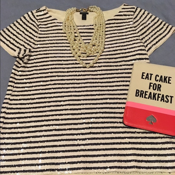 Jcrew Sequin Stripe Tee - Picture 1 of 3