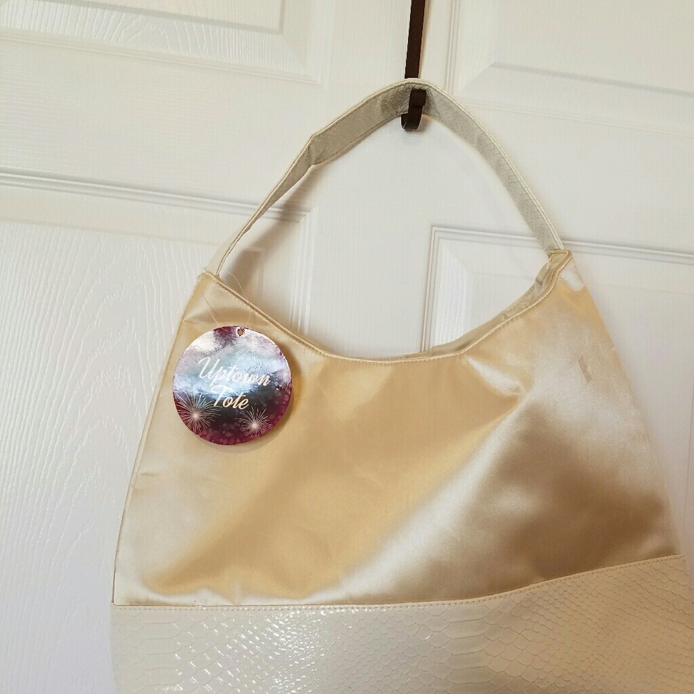 Uptown  Tote Purse Large Shoulder Satin Cream