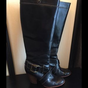 FRYE ‘Andrea’ Belted Tall Black Leather Boots