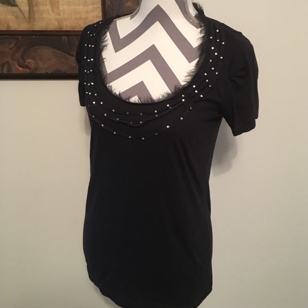 Ann Taylor loft soft navy scoop neck tee w/detail