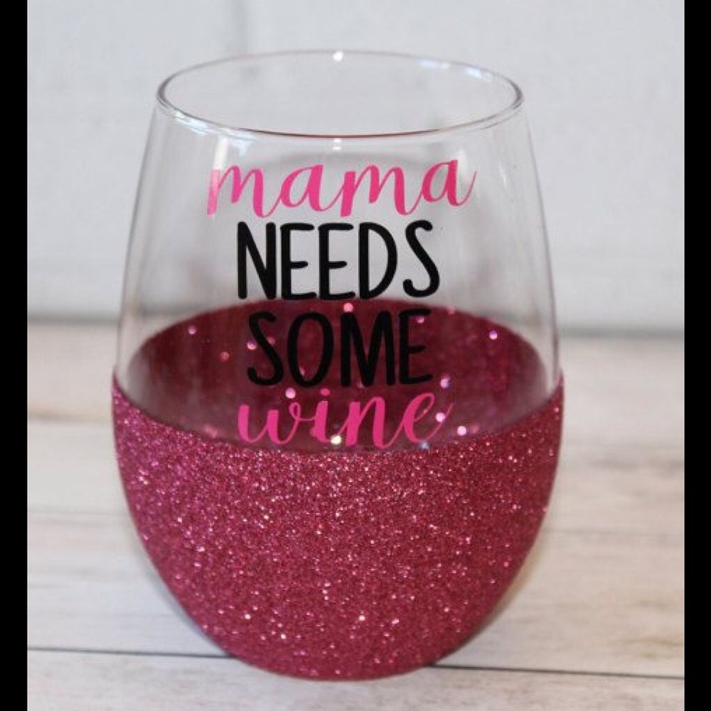 Stemless glitter dipped wine glass