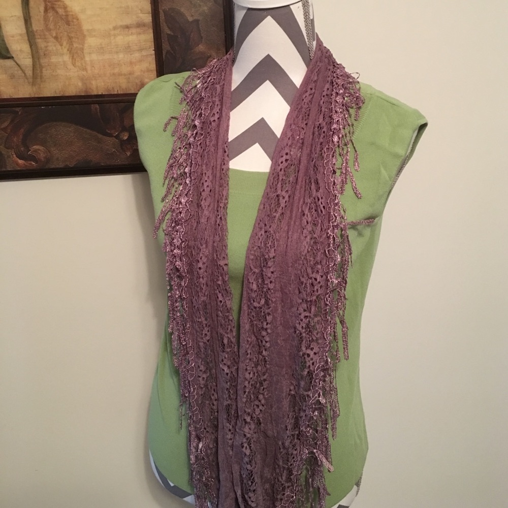 Purple & teal lace and fringe hand made scarves