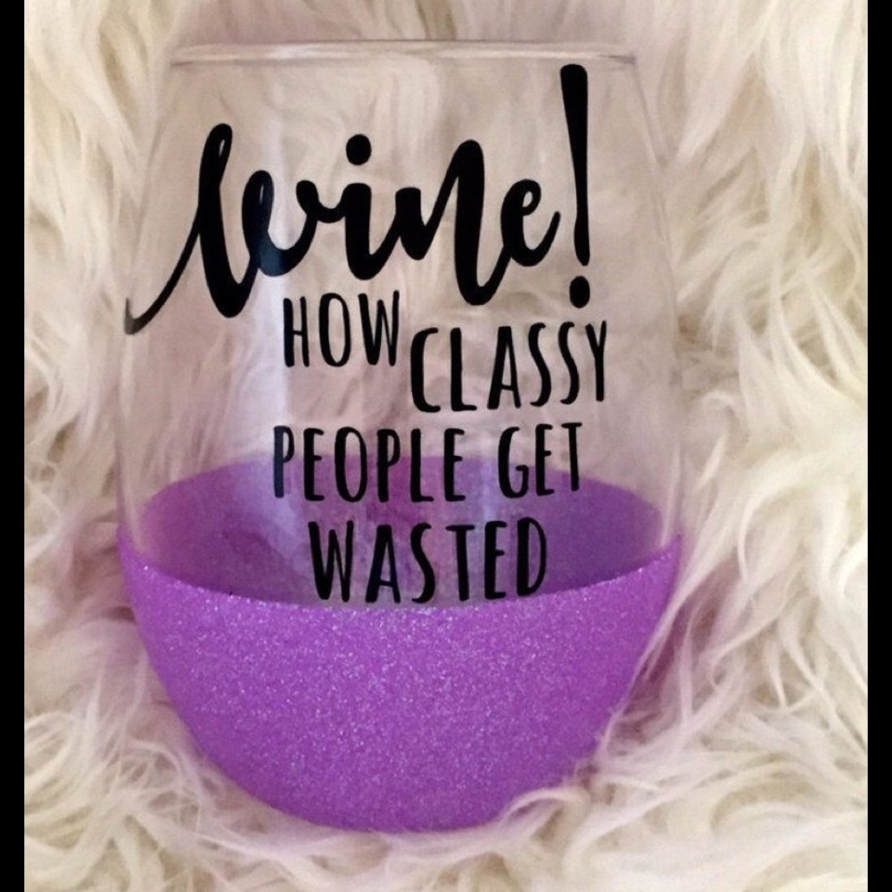 Glitter dipped stemless wine glass
