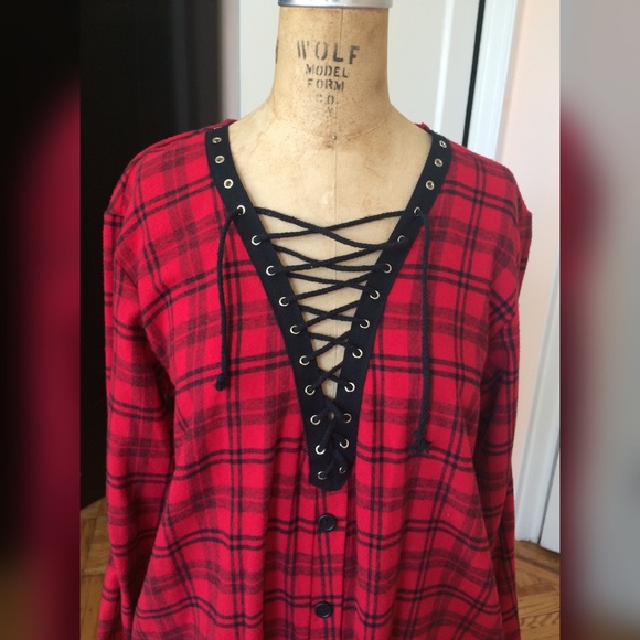 NWT oversize flannel shirt dress - Picture 3 of 4