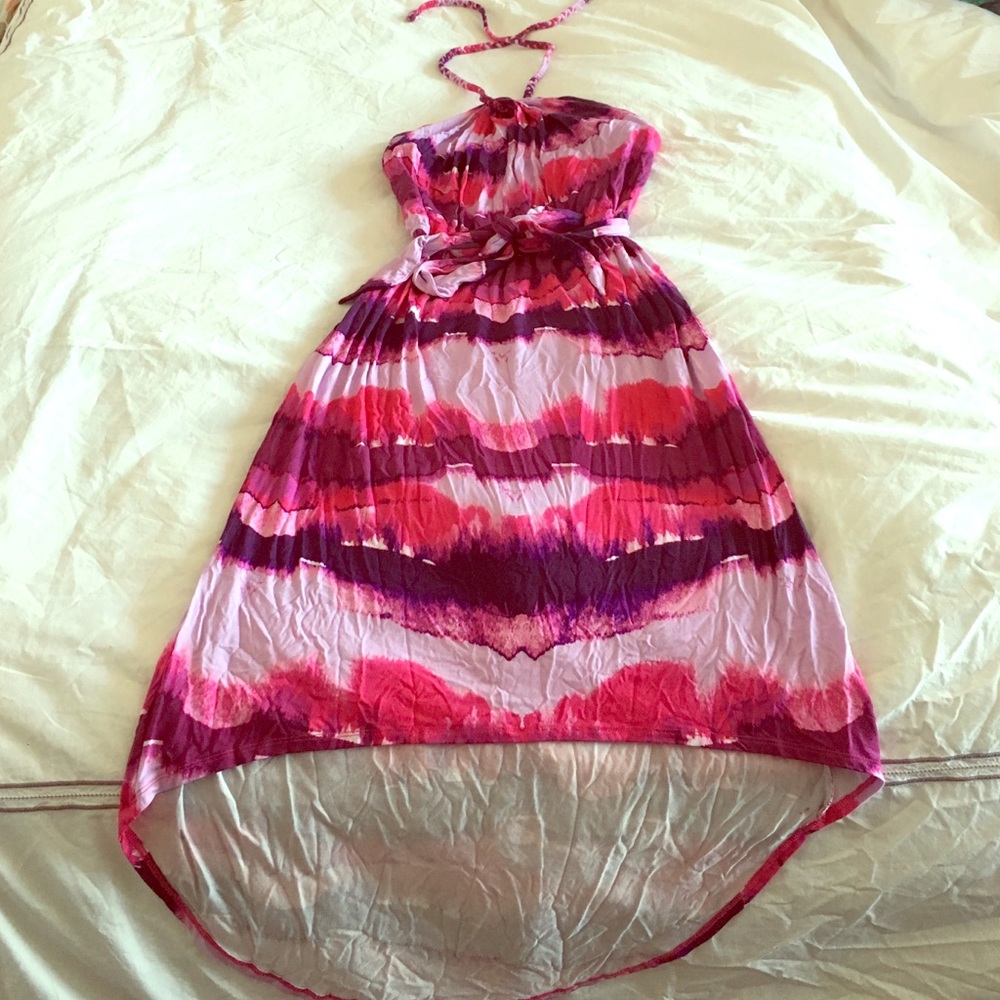 halter dress w/ high low hem
