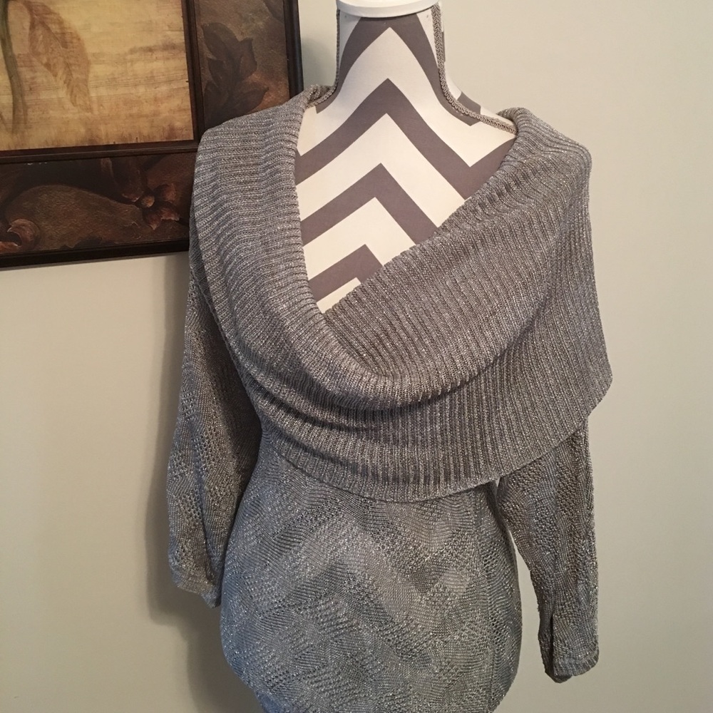 WHBM elegant silver wide neck tunic. Size Medium