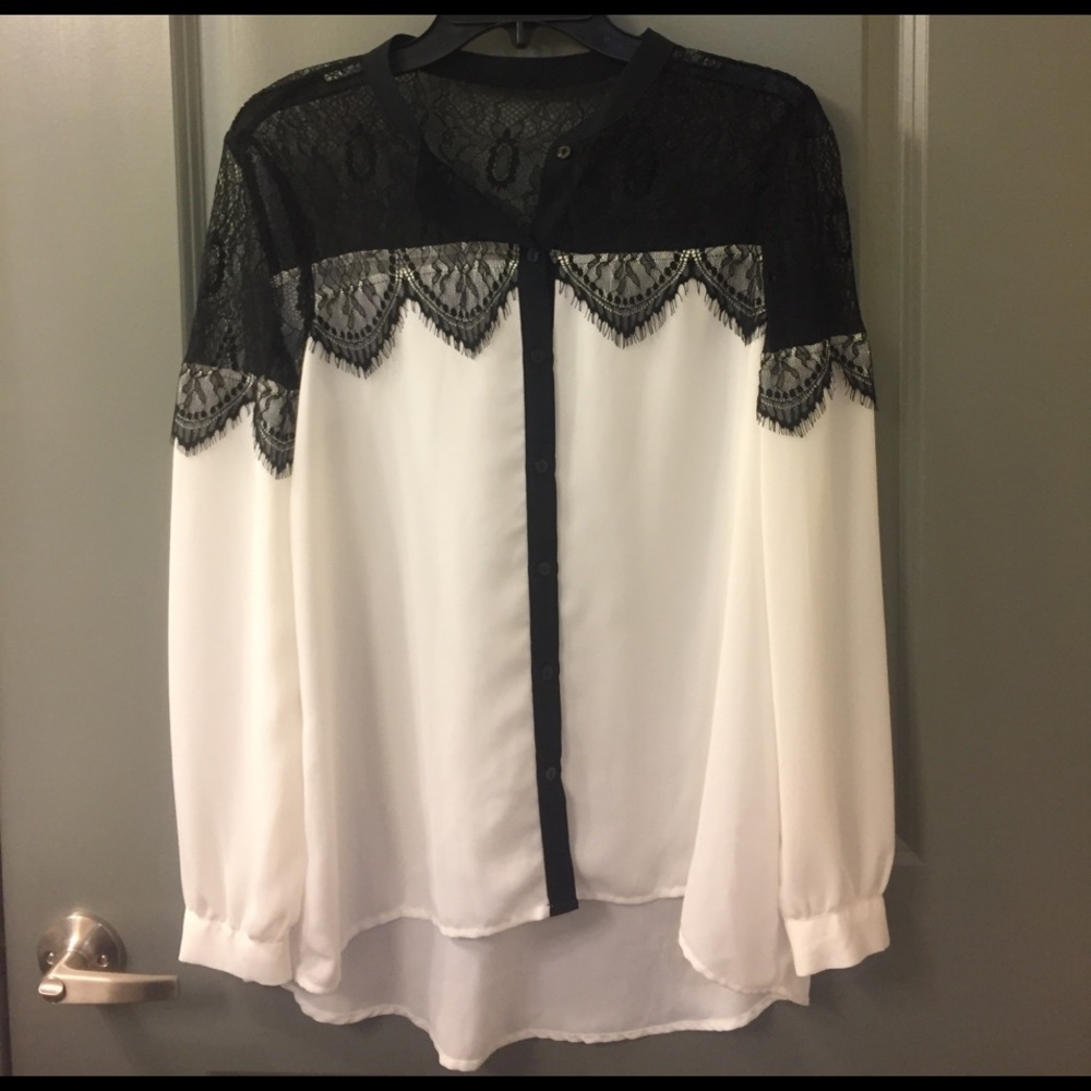 White Blouse With Black Eyelash Lace