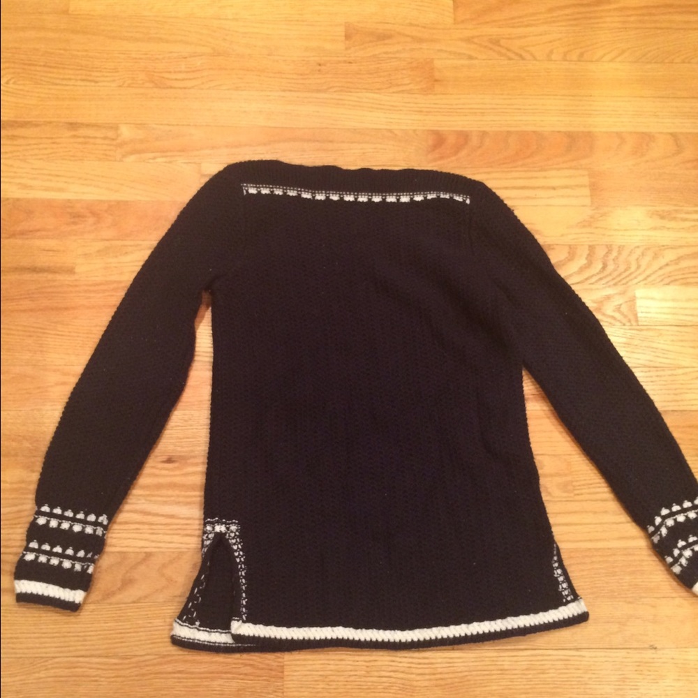 Loft Boat Neck Sweater Navy and White detail