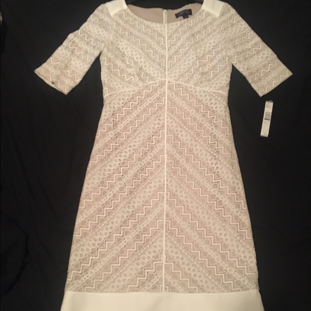 Tahari Ivory Lace, and Satin trimmedDress