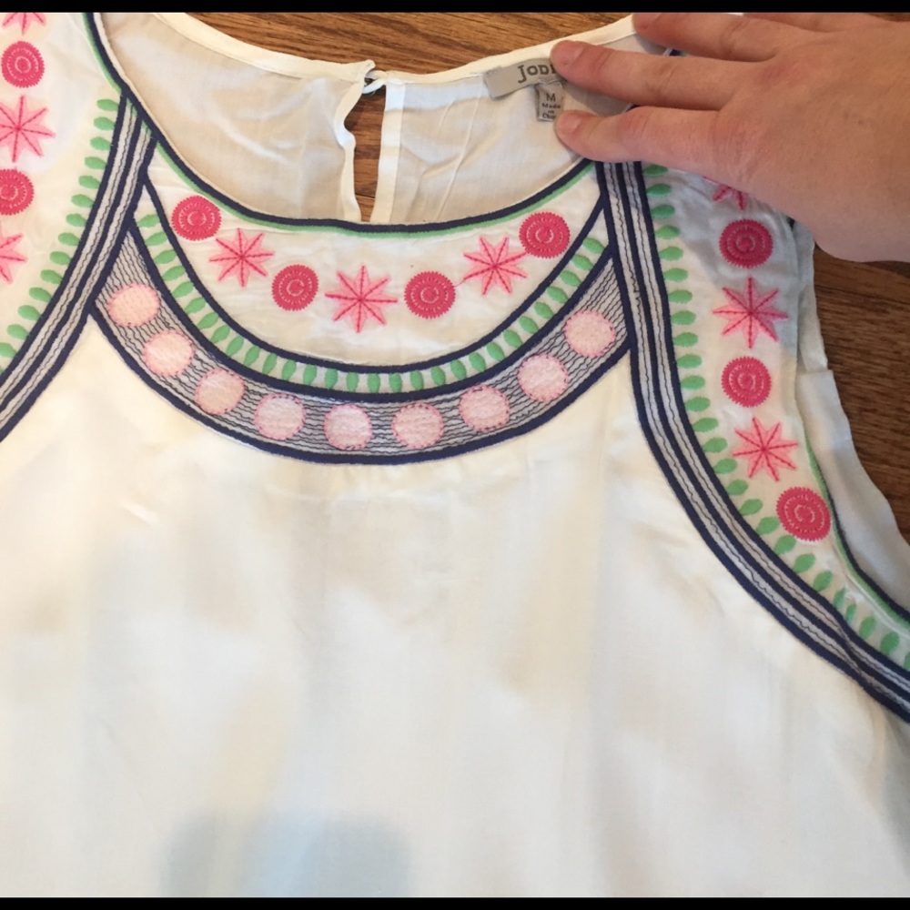 SOLD! White Shift Dress w/ Embroidered Neckline - Picture 2 of 3