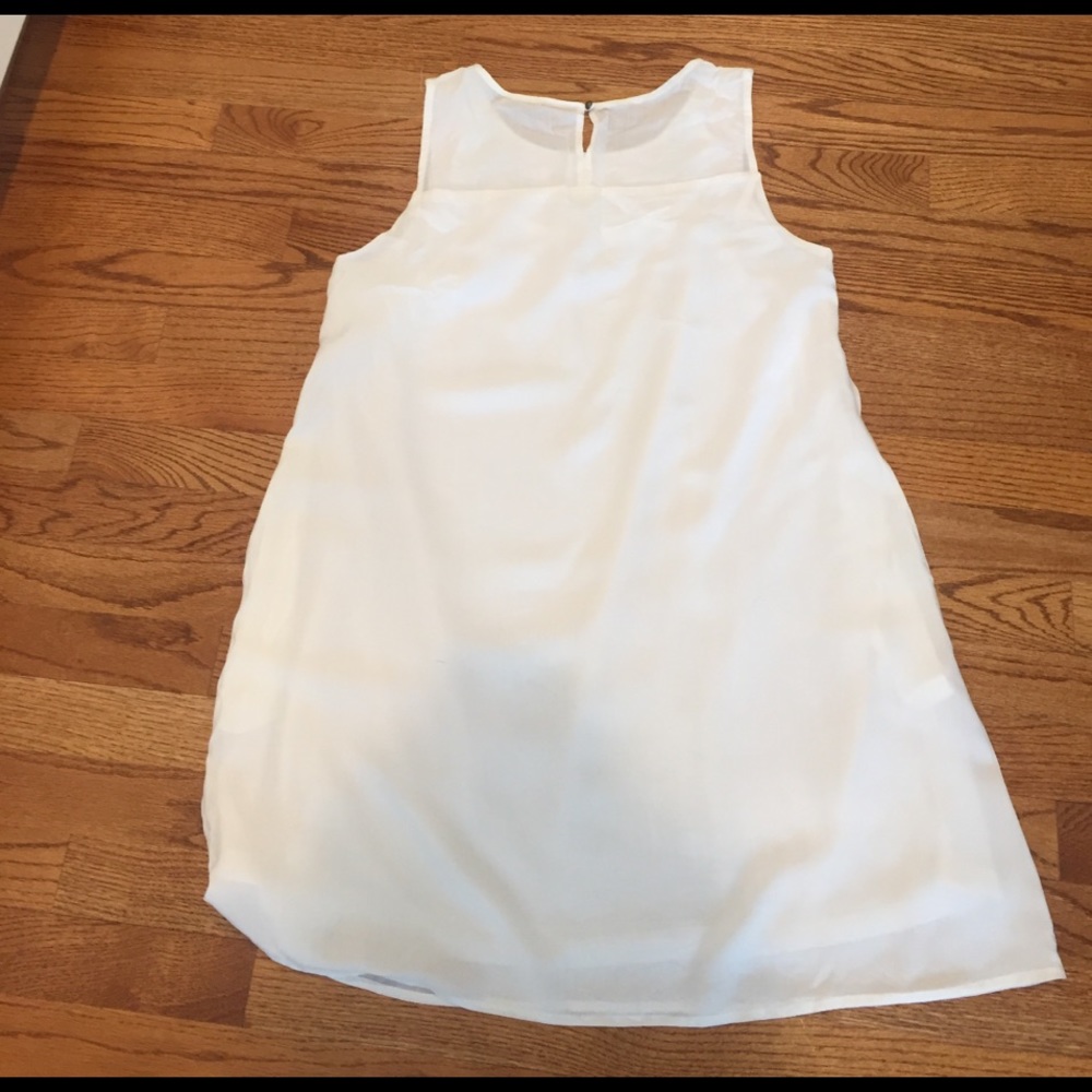 SOLD! White Shift Dress w/ Embroidered Neckline - Picture 3 of 3