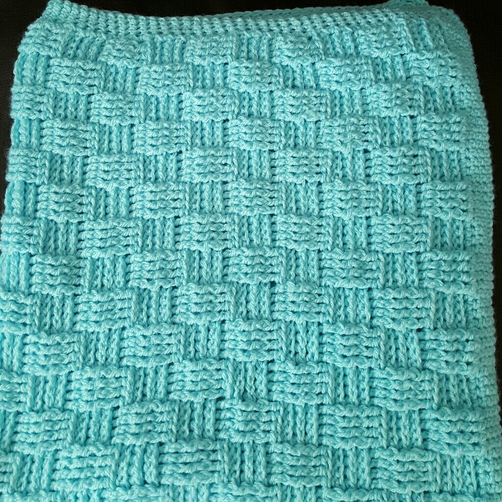 Basketweave crochet blue baby blanket