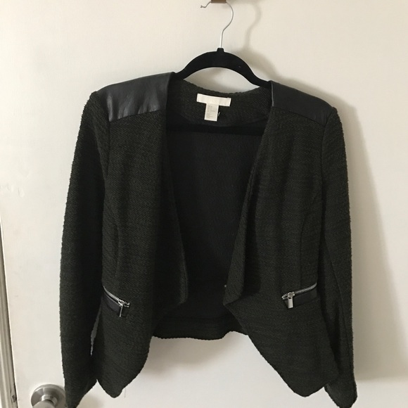 Dark Green with  lack Leather Sholder Blazer. - Picture 1 of 5