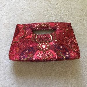 Red and gold beaded clutch
