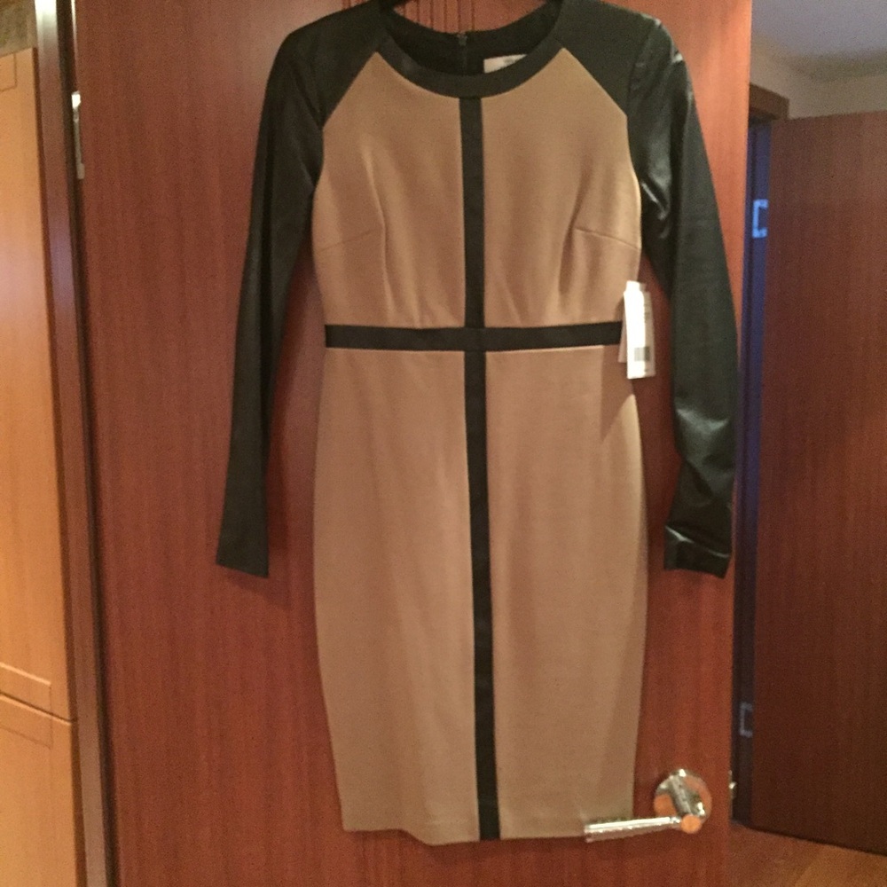 Robert Rodriguez leather sleeve dress
