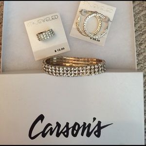 NWT Earrings ring bracelet with rhinestones