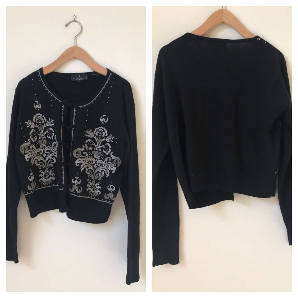 Carole Little Embroidered Black Cardigan