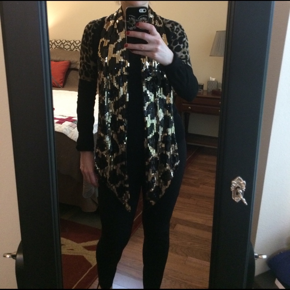 INC black gold sequin scarf