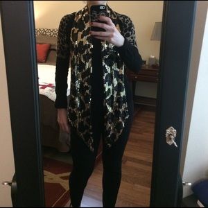 INC black gold sequin scarf