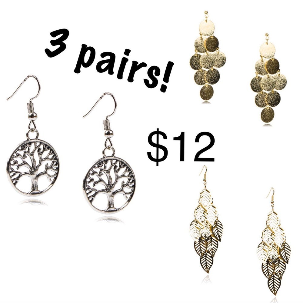 3 pairs of drop earrings $12