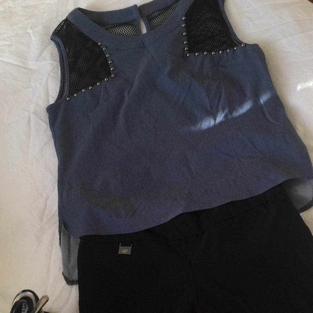 Denim and Mesh Sleeveless Tank