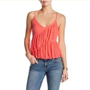 Free People Pink Ruffle Melbourne Tank Top