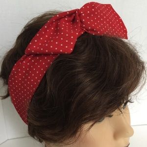 Headband red polka dot headband wire dolly bow