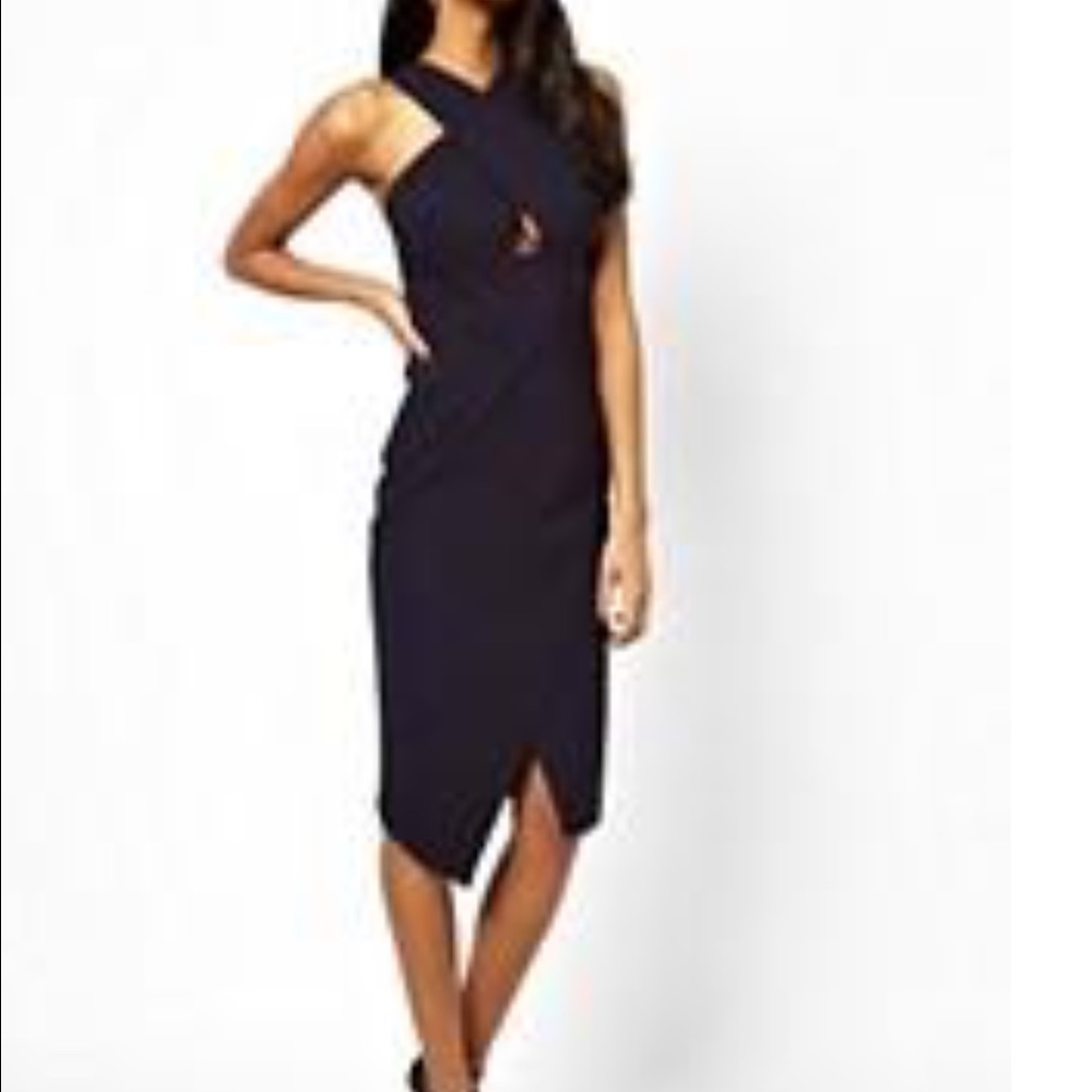 ASOS X Front Pencil Midi Dress, Navy Blue