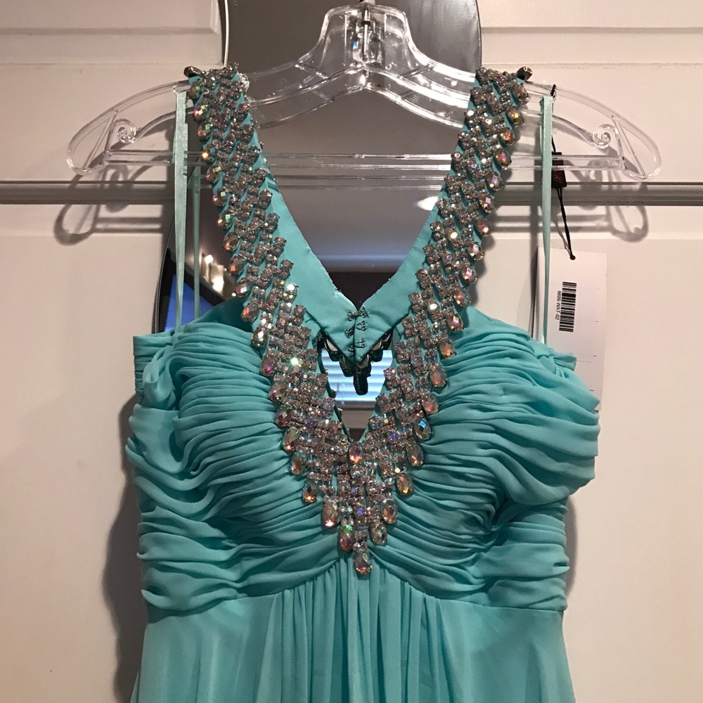 Mint floor length prom dress