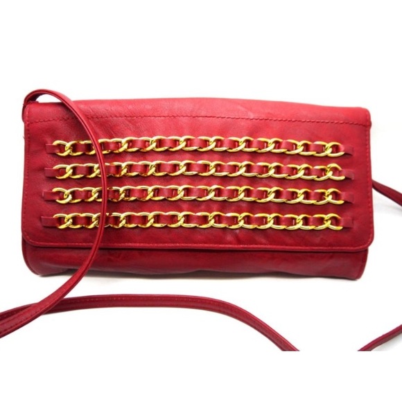 jessica simpson red purse w/gold chains, new condition - Picture 1 of 4