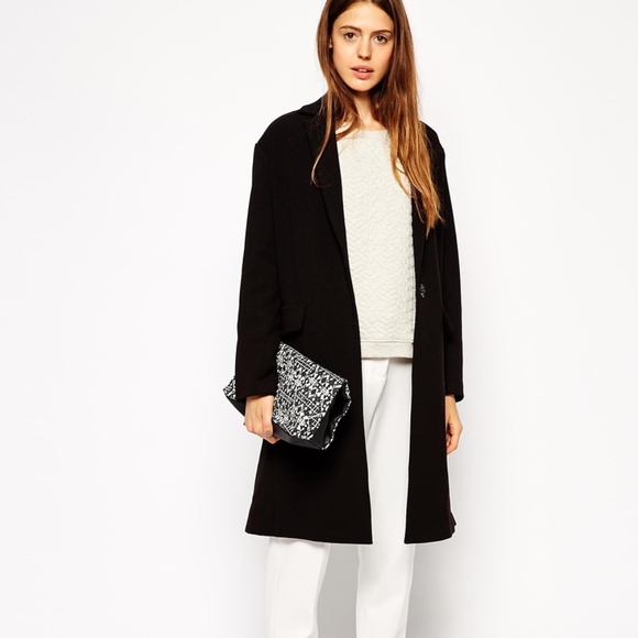 Larry Levine 90s Black Midi Minimal Trench Jacket Small 4 6 - Picture 1 of 3